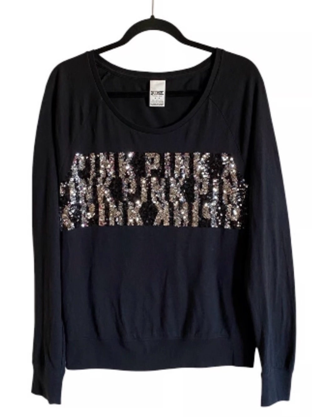PINK Victoria's Secret Black Sequin Scoop Neck Top